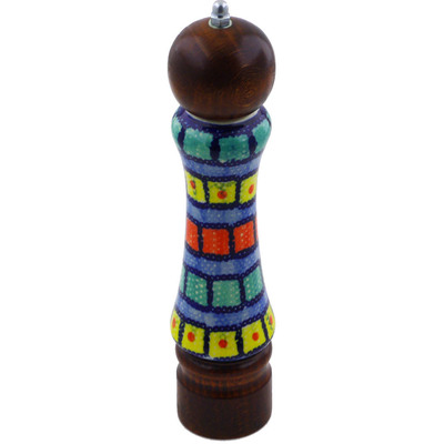 Polish Pottery Pepper Grinder 8&quot; Stained Glass
