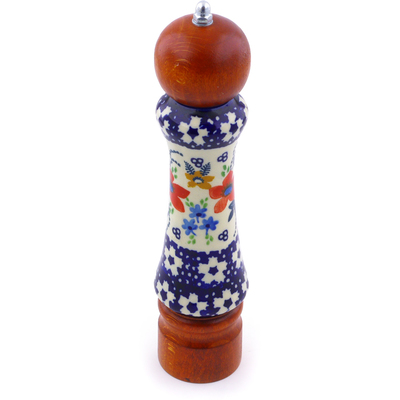 Polish Pottery Pepper Grinder 8&quot; Wild Flower Bloom UNIKAT