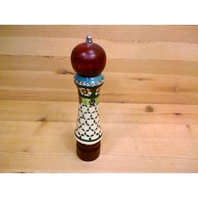 Polish Pottery Pepper Grinder 9&quot; Green Daisy