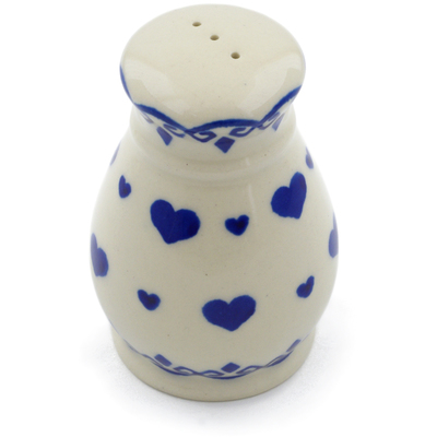 Polish Pottery Pepper Shaker 3&quot; Blue Valentine Hearts