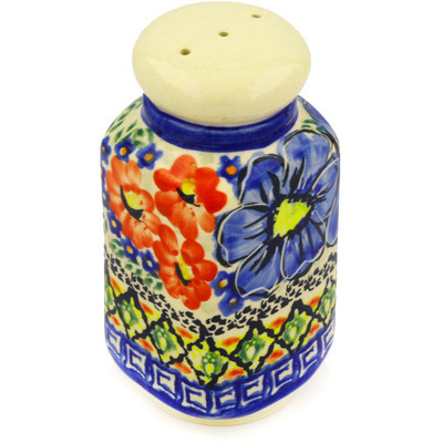 Polish Pottery Pepper Shaker 5&quot; Aztec Flowers UNIKAT