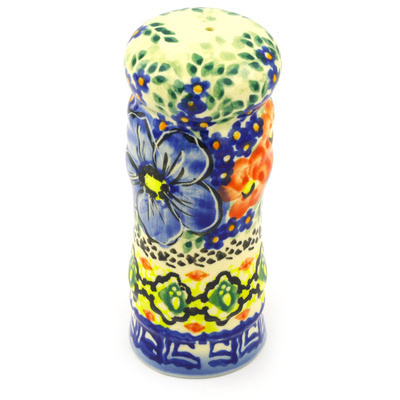 Polish Pottery Pepper Shaker 5&quot; Aztec Flowers UNIKAT