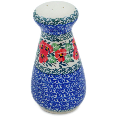 Polish Pottery Pepper Shaker 6&quot; Red Pansy