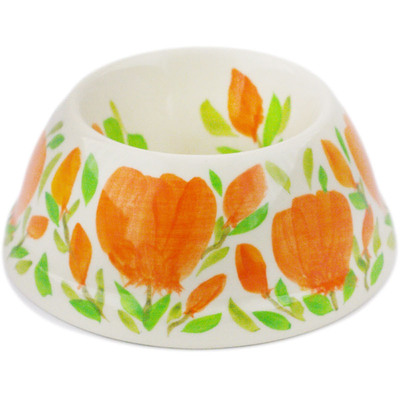 Polish Pottery Pet Bowl 6&quot; Apricot Petals UNIKAT