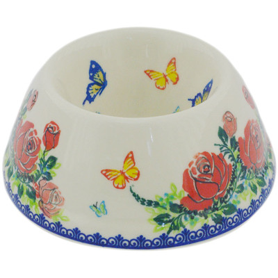 Polish Pottery Pet Bowl 6&quot; Fluttering Near The Roses UNIKAT