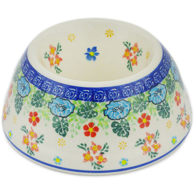 Polish Pottery Pet Bowl 6&quot; Monstera Blooms UNIKAT