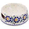 Polish Pottery Pet Bowl 6&quot; Orange And Blue Flower