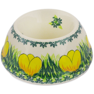 Polish Pottery Pet Bowl 6&quot; Spring Yellow Tulip UNIKAT
