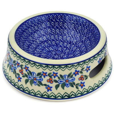 Polish Pottery Pet Bowl 7&quot; Azure Blooms