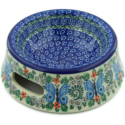Polish Pottery Pet Bowl 7&quot; Blue Butterfly Brigade UNIKAT