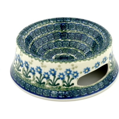 Polish Pottery Pet Bowl 7&quot; Blue Daisy Circle