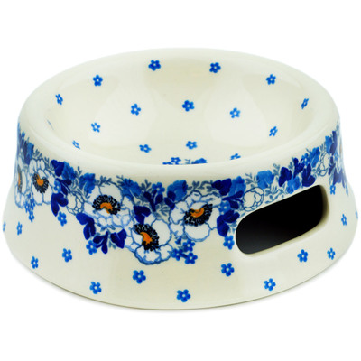 Polish Pottery Pet Bowl 7&quot; Blue Spring