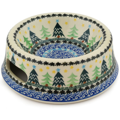 Polish Pottery Pet Bowl 7&quot; Christmas Evergreen