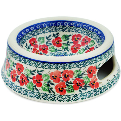 Polish Pottery Pet Bowl 7&quot; Red Pansy