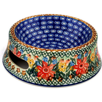 Polish Pottery Pet Bowl 7&quot; Starflower Basket UNIKAT