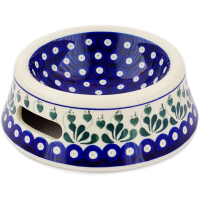 Polish Pottery Pet Bowl 8&quot; Bleeding Heart Peacock