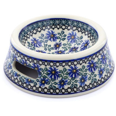 Polish Pottery Pet Bowl 8&quot; Blue Chicory