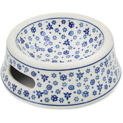 Polish Pottery Pet Bowl 8&quot; Blue Confetti