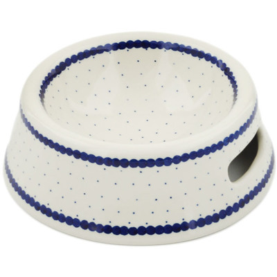 Polish Pottery Pet Bowl 8&quot; Blue Polka Dot