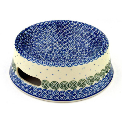 Polish Pottery Pet Bowl 8&quot; Blue Swirl