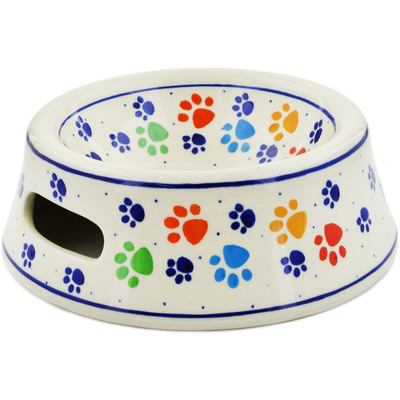 Polish Pottery Pet Bowl 8&quot; Painting Paws