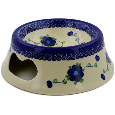 Polish Pottery Pet Bowl 9&quot; Blue Poppies
