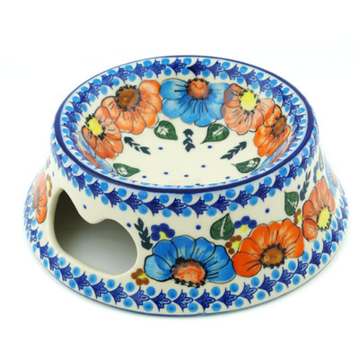 Polish Pottery Pet Bowl 9&quot; Bold Poppies UNIKAT