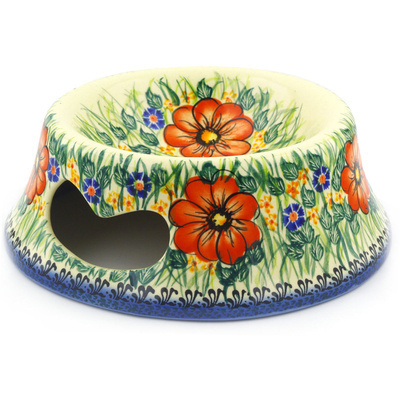 Polish Pottery Pet Bowl 9&quot; Wild Bouquet UNIKAT