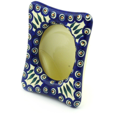 Polish Pottery Picture Frame 5&quot; Blue Peacock