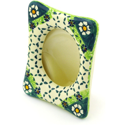 Polish Pottery Picture Frame 5&quot; Green Daisy