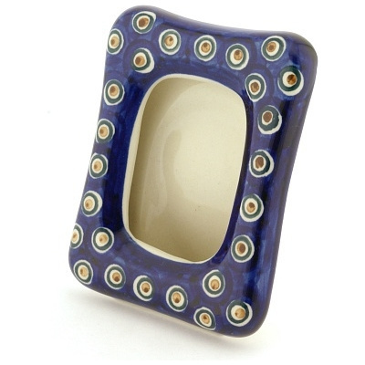 Polish Pottery Picture Frame 6&quot; Peacock