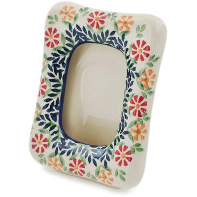 Polish Pottery Picture Frame 6&quot; Wave Of Flowers