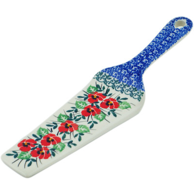 Polish Pottery Pie and Cake Server 10&quot; Red Pansy