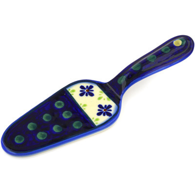 Polish Pottery Pie and Cake Server 7&quot; Green Gingham Peacock