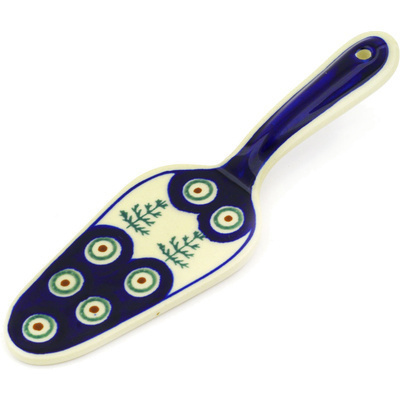 Polish Pottery Pie and Cake Server 7&quot; Peacock Christmas