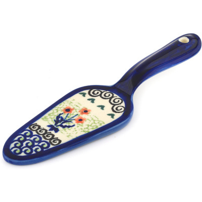 Polish Pottery Pie and Cake Server 7&quot; Red Daisy Blooms UNIKAT