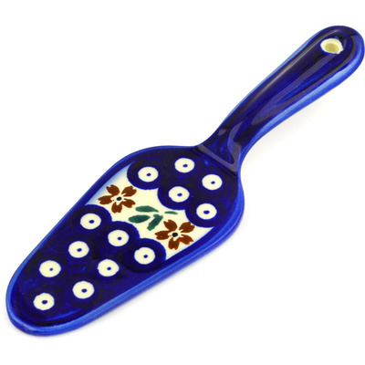 Polish Pottery Pie and Cake Server 7&quot; Red Daisy Peacock