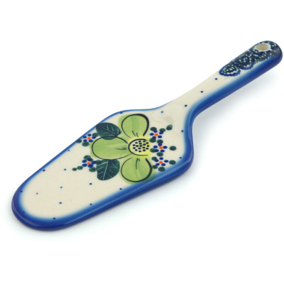 Polish Pottery Pie and Cake Server 8&quot; Green Burst UNIKAT