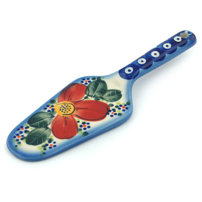 Polish Pottery Pie and Cake Server 8&quot; Red Wildflower UNIKAT
