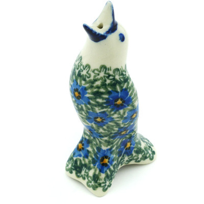 Polish Pottery Pie Bird 4&quot; Blue Daisy Dream UNIKAT