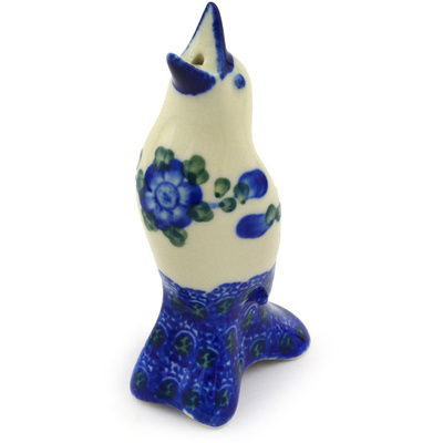 Polish Pottery Pie Bird 4&quot; Blue Poppies