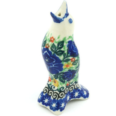 Polish Pottery Pie Bird 4&quot; Blue Rose Sweetheart UNIKAT