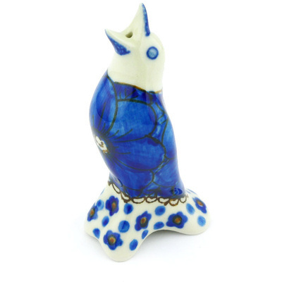 Polish Pottery Pie Bird 4&quot; Cobalt Poppies UNIKAT