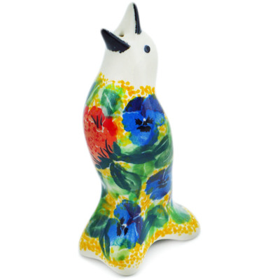 Polish Pottery Pie Bird 4&quot; Flowers Collected On A Sunny Day UNIKAT