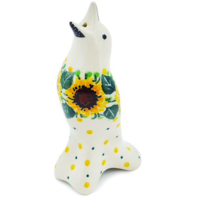 Polish Pottery Pie Bird 4&quot; Summer Sunflower UNIKAT