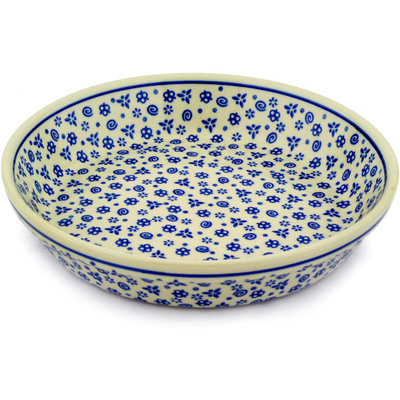 Polish Pottery Pie Dish 10&quot; Blue Confetti