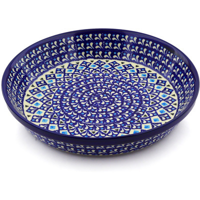 Polish Pottery Pie Dish 10&quot; Blue Diamond Dream