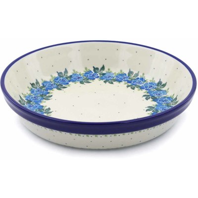 Polish Pottery Pie Dish 10" Blue Rose