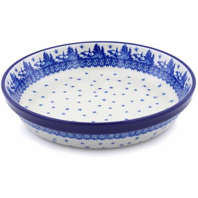 Polish Pottery Pie Dish 10&quot; Blue Winter