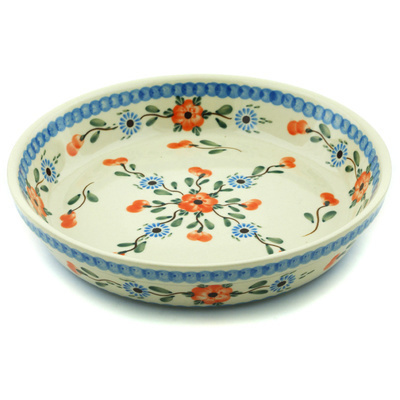 Polish Pottery Pie Dish 10&quot; Cherry Blossoms